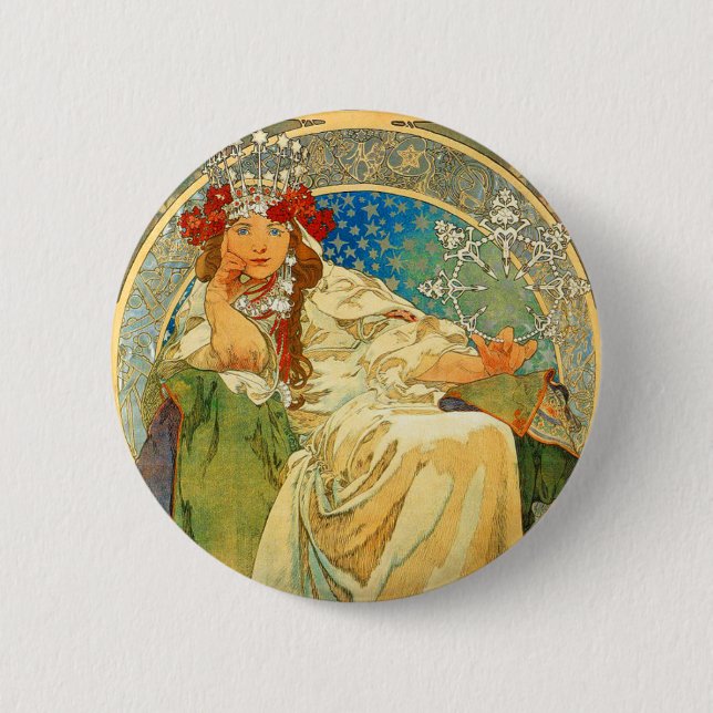 Bóton Redondo 5.08cm Alphonse Mucha Art Nouveau Princess Hyacinth (Frente)