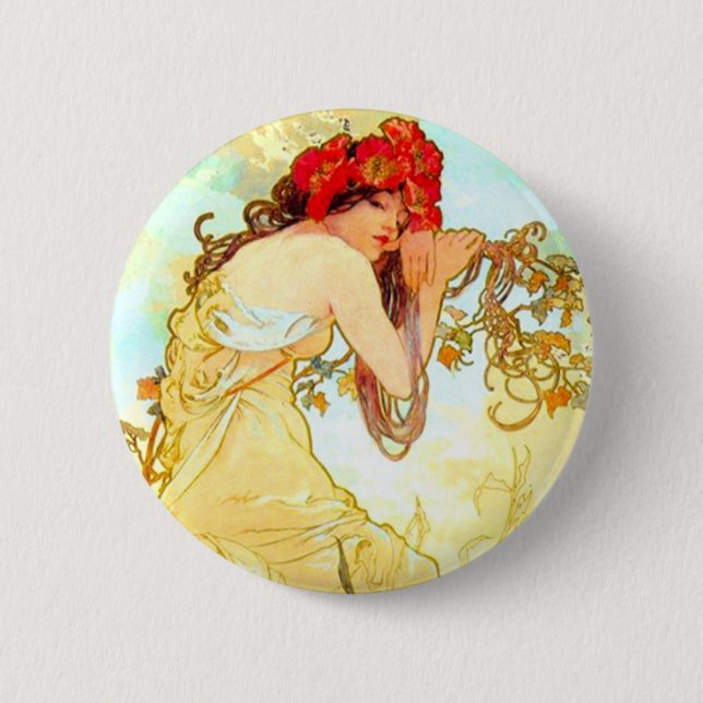 Bóton Redondo 5.08cm Alphonse Mucha Art Nouveau Summer (Frente)