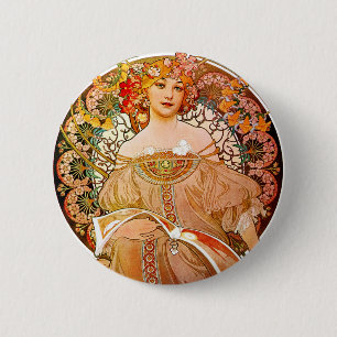 Bóton Redondo 5.08cm Alphonse Mucha Dreaming (Reverie)