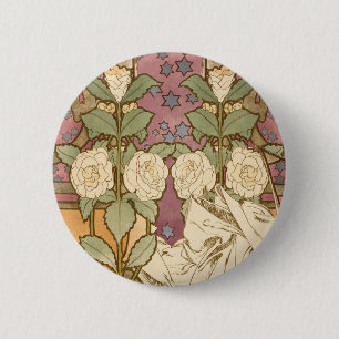 Bóton Redondo 5.08cm Alphonse Mucha Estrelas Elegantes Art Nouveau Camé