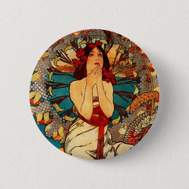 Bóton Redondo 5.08cm Alphonse Mucha Monte - botão de Carlo (Frente)