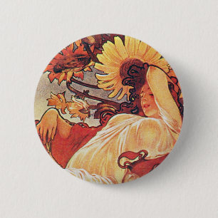Bóton Redondo 5.08cm Alphonse Mucha Sunflower