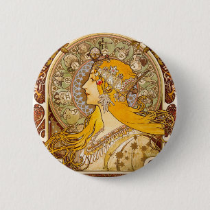 Bóton Redondo 5.08cm Alphonse Mucha Zodíaco Art Nouveau Decoração Vinta