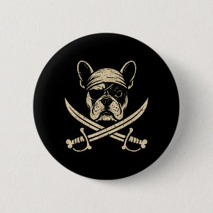 Bóton Redondo 5.08cm Amante de Cachorro Bulldog Francês Pirata Vintage 