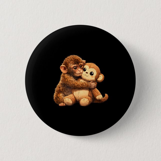 Bóton Redondo 5.08cm Amante de macaco fofo macaco bebê fofo soco abraça (Frente)