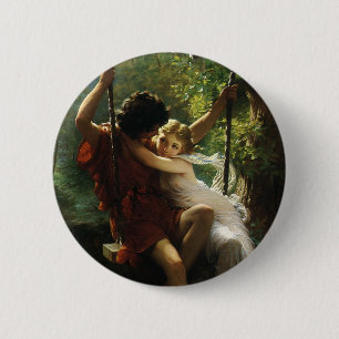 Bóton Redondo 5.08cm Amantes em um Balanço. Primavera por Pierre August