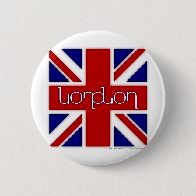 Bóton Redondo 5.08cm Ambigram de "Londres" na bandeira BRITÂNICA (Frente)