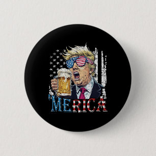 Bóton Redondo 5.08cm América Trump 4 De Julho Engraçado Bebendo Cerveja