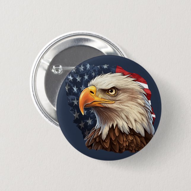 Bóton Redondo 5.08cm American Flag Bald Eagle (Frente & Verso)