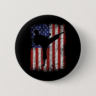 Bóton Redondo 5.08cm American Flag Usa High Kick Karate Silhouter Patr