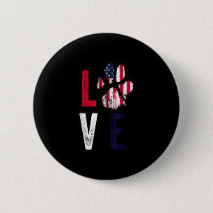 Bóton Redondo 5.08cm American Flag Usa Love Dog Paw Patriotic 4th Of Ju