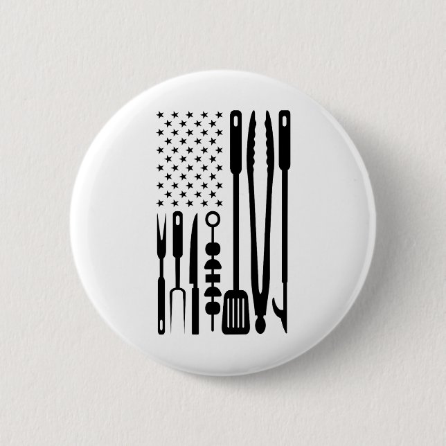Bóton Redondo 5.08cm American Flag Utensil Churrasco Griller Pitmaster (Frente)