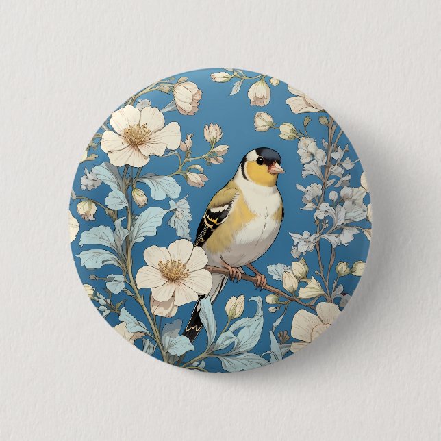 Bóton Redondo 5.08cm American Goldfinch William Morris Inspired (Frente)