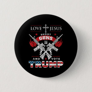 Bóton Redondo 5.08cm Amo Jesus. Atire em Armas. E Vote Trump 2020 Flag