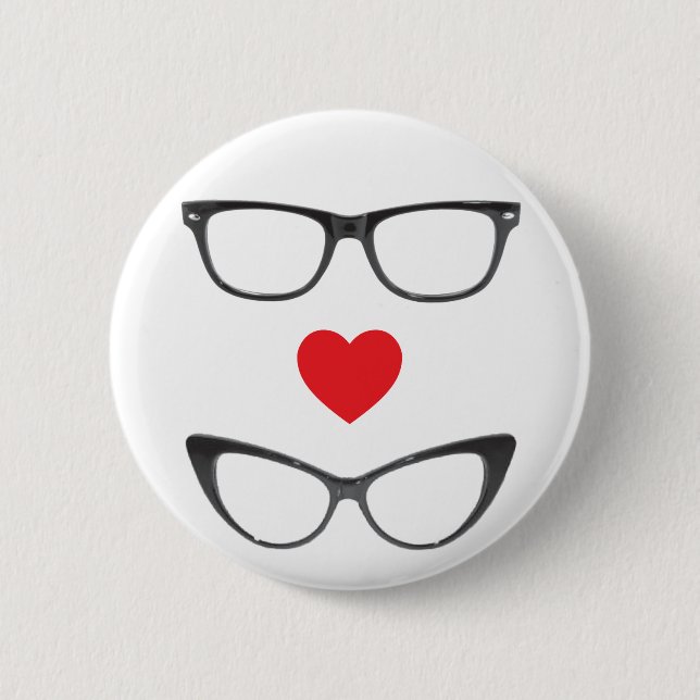 Bóton Redondo 5.08cm Amor cómico do geek - coração & Eyeglasses (Frente)