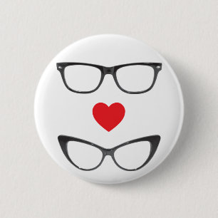 Bóton Redondo 5.08cm Amor cómico do geek - coração & Eyeglasses