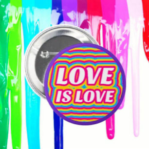 Bóton Redondo 5.08cm Amor é Orgulho Botão - Arco-Íris e Anel Roxo