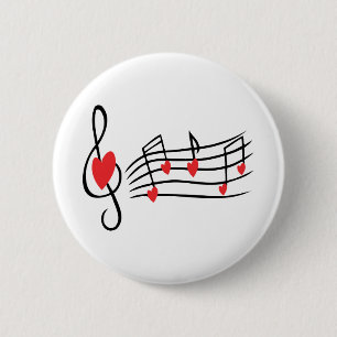 BÓTON REDONDO 5.08CM AMOR MÚSICA DE MÚSICA NOTAS DE VERMELHO NEGRO VE
