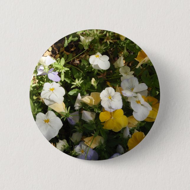 Bóton Redondo 5.08cm Amor-Perfeito Branco e Amarelo (Frente)