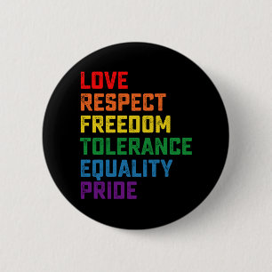 Bóton Redondo 5.08cm Amor Respeito Liberdade Tolerância Igualdade Orgul