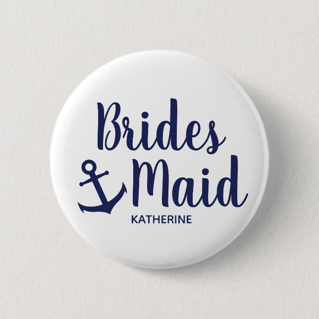 Bóton Redondo 5.08cm Âncora azul marinho náutica (Frente)