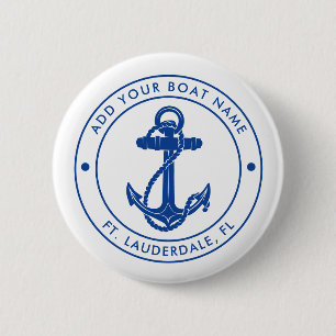 Bóton Redondo 5.08cm Âncora Náutica Moderna e Nome do Barco Personaliza