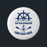 Bóton Redondo 5.08cm Ancoragem Náutica Carros Roda Capitão e Nome do Ba<br><div class="desc">Barco Náutico,  Roda de Navios - Elmo e Orelos Cruzados com Seu Nome Capitão Personalizado e Nome do Barco em um Botão Na moda.</div>