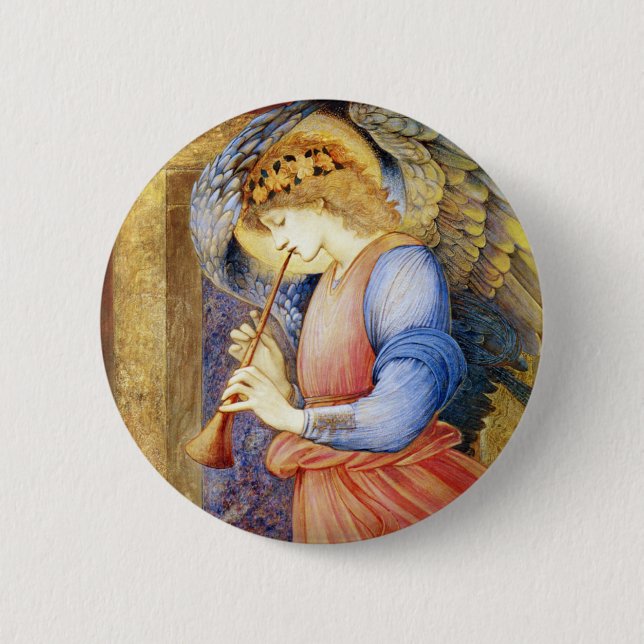 Bóton Redondo 5.08cm Angel Tocando um Flageolet Burne-Jones Button Pin (Frente)