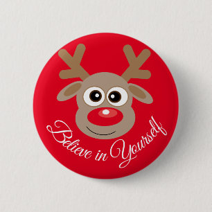Bóton Redondo 5.08cm Animação de Cartoon de Reindeer de Natal Bonito