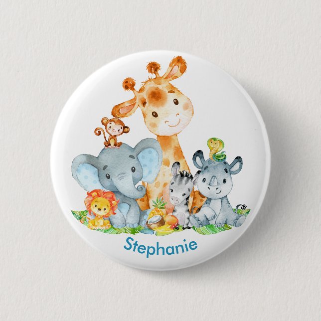 Bóton Redondo 5.08cm Animais da Selva Safari Cuja Cana-De-Água-Azul (Frente)