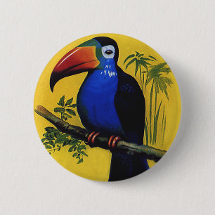 Bóton Redondo 5.08cm Animais Selvagens Antigos Pássaros, Tucano Tropica