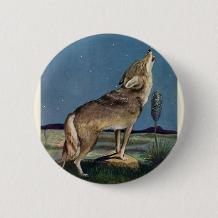 Bóton Redondo 5.08cm Animal selvagem do vintage, lobo que urra na lua