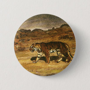 Bóton Redondo 5.08cm Animal Selvagem Vintage, Tigre de Bengala Percorre