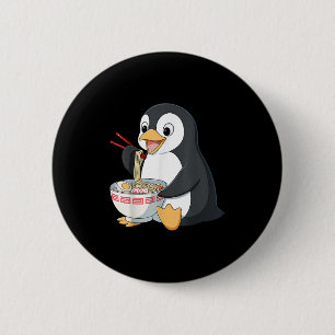 Bóton Redondo 5.08cm Anime Kawaii Penguin Comendo Ramen Noodle Oferece