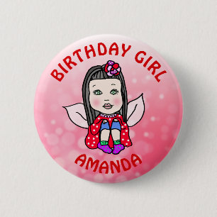Bóton Redondo 5.08cm Aniversariante Fada Bonita Personalizada