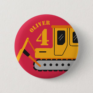 Bóton Redondo 5.08cm Aniversário da Construção de Crianças Vermelhas Cu