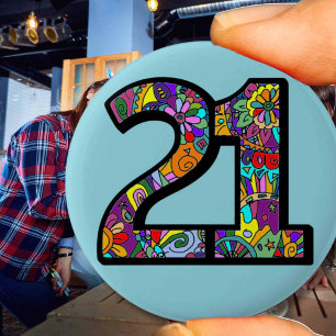 Bóton Redondo 5.08cm aniversário de 21 anos mandela 21 Hippy chic, dive
