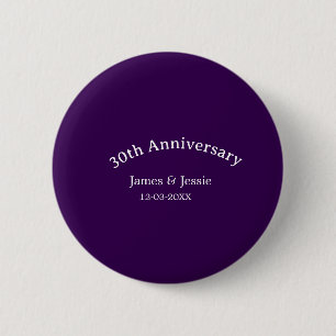 Bóton Redondo 5.08cm aniversário de 30 anos de casamento nome data roxo