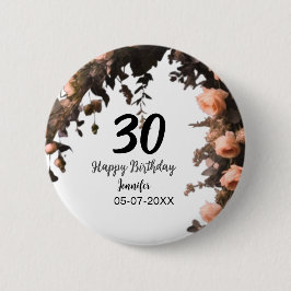 Bóton Redondo 5.08cm Aniversário de 30 anos moderna de flor da rosa ros