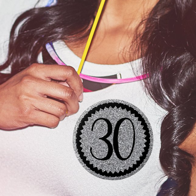 Bóton Redondo 5.08cm aniversário de 30 anos Silver Glitter Classic (personalised 30th birthday party silver glitter birthday badge)