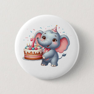Bóton Redondo 5.08cm Aniversário de 7 anos do Elefante Fofo