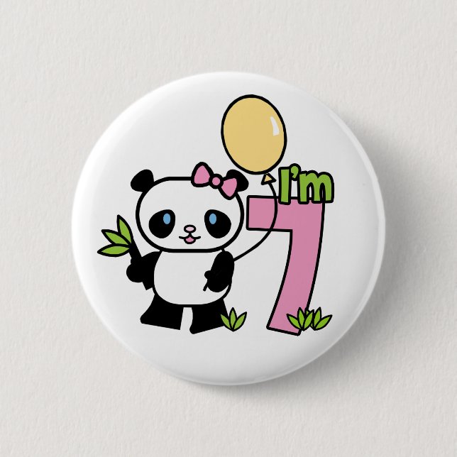 Bóton Redondo 5.08cm Aniversário de 7 de Garota Panda (Frente)