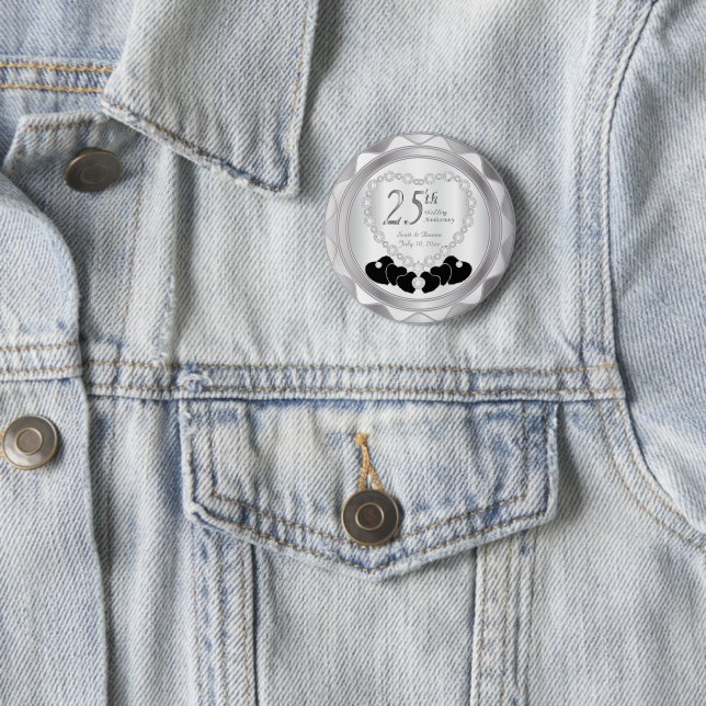 Bóton Redondo 5.08cm Aniversário de Casamento de 25 Silver (In Situ)