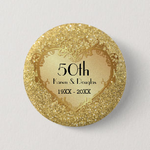 Bóton Redondo 5.08cm Aniversário de Casamento do Sparkle Dourado Heart