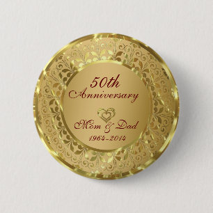 Bóton Redondo 5.08cm Aniversário de Casamento Dourado 50