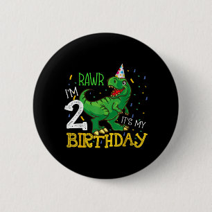 Bóton Redondo 5.08cm Aniversário de Dinossauro Menino Menina de 2 Anos
