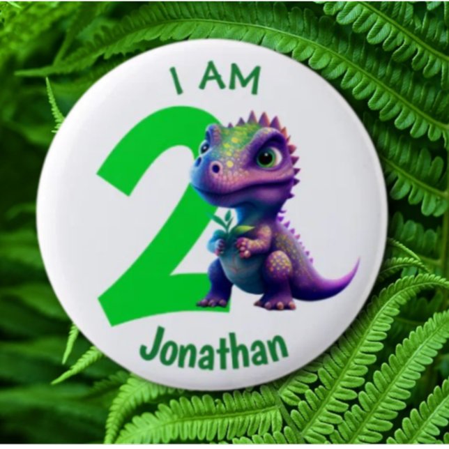 Bóton Redondo 5.08cm Aniversário de dinossauro verde (Fun Jurassic Dinosaur Collection/Pin Set)