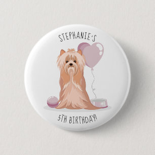 Bóton Redondo 5.08cm Aniversário de Yorkshire Terrier Fofo