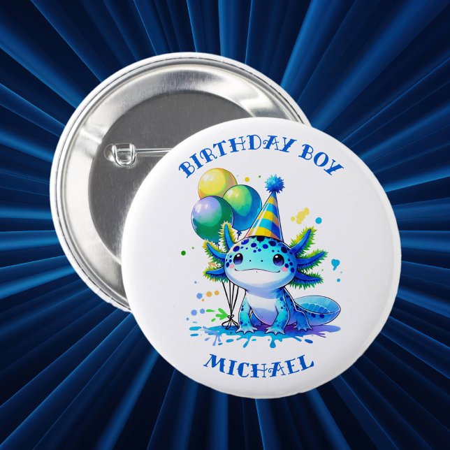 Bóton Redondo 5.08cm Aniversário do Menino do Eixo Azul e Verde (Criador carregado)