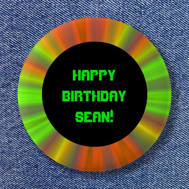 Bóton Redondo 5.08cm Aniversário do Show de Luzes Personalizado (Personalized Light Show Fractal Art Birthday Pinback Button)